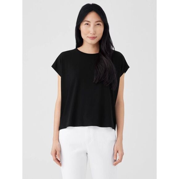 Eileen Fisher Women’s Fine Jersey Square Top Sz XL Black - Picture 1 of 7